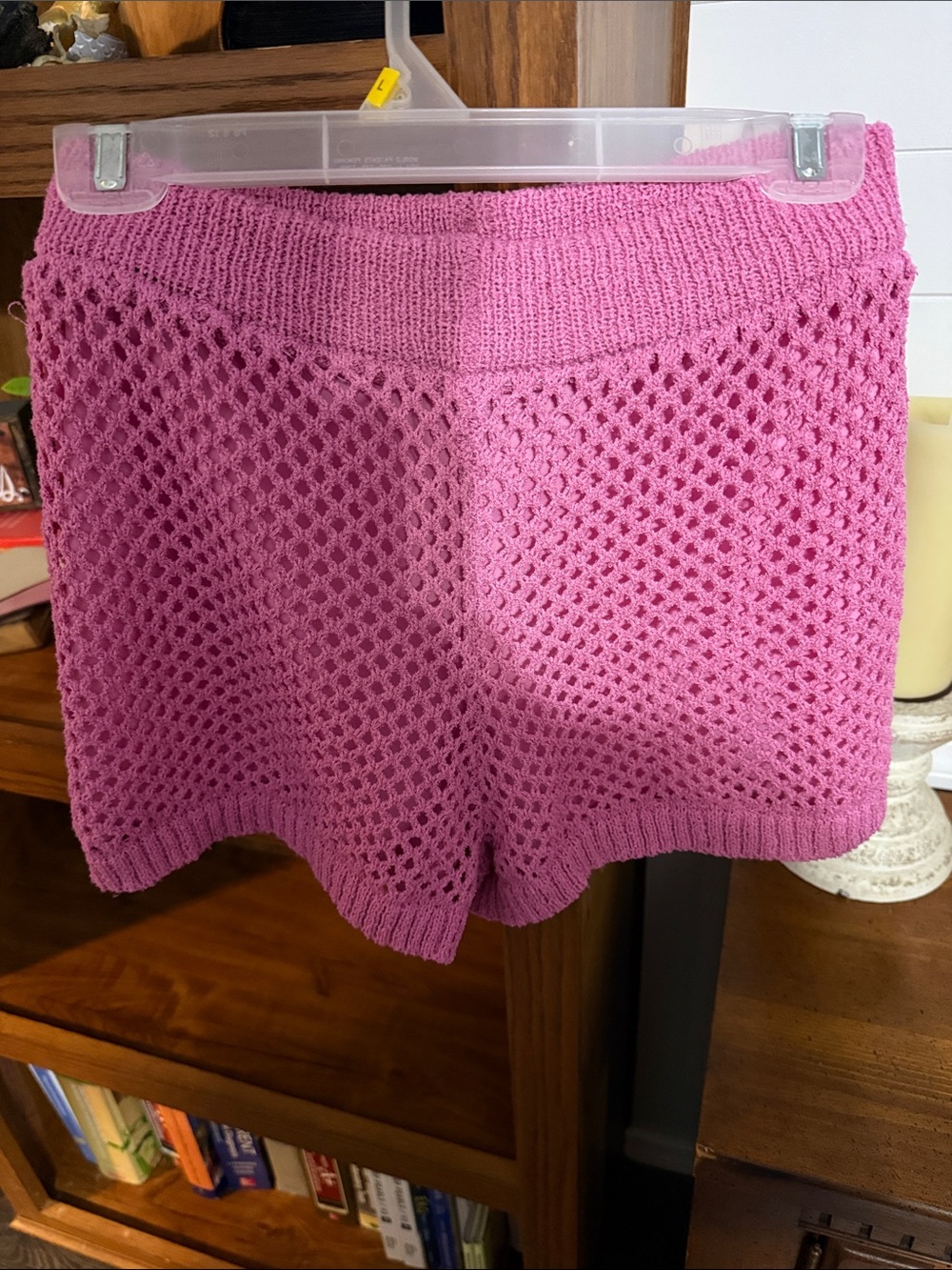 High-Waist Pink Crochet Knit Shorts